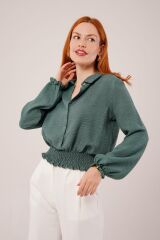 Bel Ve Bilek Lastikli Zümrüt Yeşili Bluz