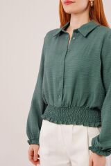 Bel Ve Bilek Lastikli Zümrüt Yeşili Bluz