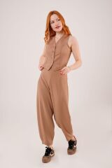 Önü Düğmeli Camel Yelek