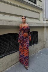 Pansy Cut Out Animal Desen Elbise 2678-8