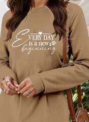 Kadın Uzun Kollu Bisiklet Yaka Kısa Viskon Iki Iplik Elbise