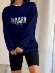 Kadın Uzun Kollu Bisiklet Yaka Desenli Viskon Iki Iplik Bluz