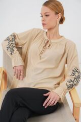 Nakışlı Örme Bluz 941 - Bej