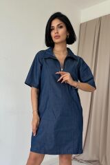 Mavi Tencel Kuplu Elbise