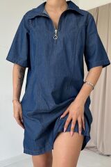 Mavi Tencel Kuplu Elbise