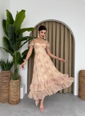 ŞİFON KUMAŞ DİJİTAL DESEN BASKILI ELBİSE