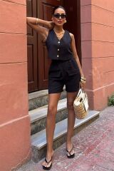 Mini Yelekli Şortlu Keten Takım 10176-08