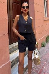 Mini Yelekli Şortlu Keten Takım 10176-08