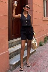 Mini Yelekli Şortlu Keten Takım 10176-08