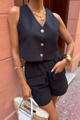 Mini Yelekli Şortlu Keten Takım 10176-08