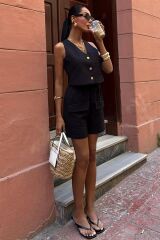 Mini Yelekli Şortlu Keten Takım 10176-08