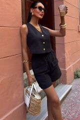 Mini Yelekli Şortlu Keten Takım 10176-08