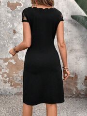 Kadın Kısa Kollu Kare Yakalı Ithal Krep Elbise