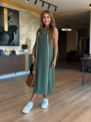 Kadın Modal Kumaş şerit Detaylı Fermuarlı Midi Elbise