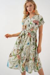 Desenli Kısa Kol Elbise 2558 - Çağla