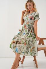 Desenli Kısa Kol Elbise 2558 - Çağla