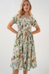 Desenli Kısa Kol Elbise 2558 - Çağla