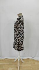 Kadın Kısa Kollu Yakalı Leopar Desenli Süprem Elbise