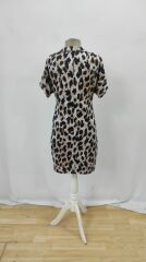 Kadın Kısa Kollu Yakalı Leopar Desenli Süprem Elbise
