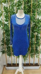 Kadın Uzun Kollu Yuvarlak Yaka Dekolteli Taşlı Dalgıç Elbise