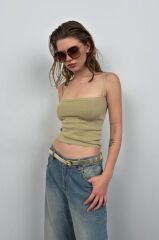 Askı Detay Parlak Triko Bluz