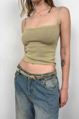 Askı Detay Parlak Triko Bluz