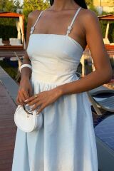 Sırtı Çapraz İpli Boncuk Detaylı Elbise 2902-08