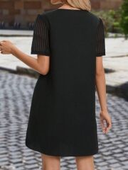 Kadın Kısa Kollu V Yakalı Kısa Janjan Krep Elbise