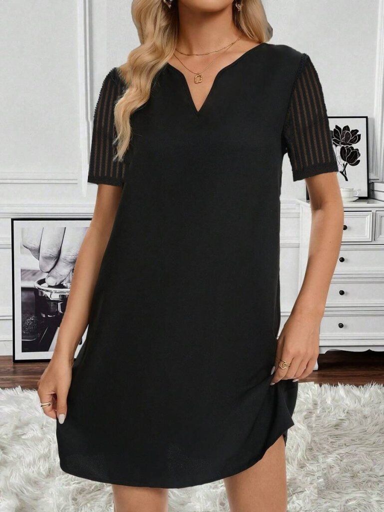 Kadın Kısa Kollu V Yakalı Kısa Janjan Krep Elbise