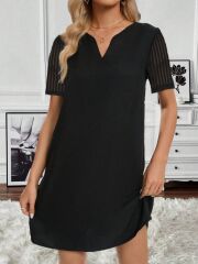 Kadın Kısa Kollu V Yakalı Kısa Janjan Krep Elbise