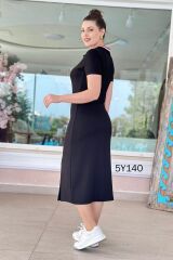 Kadın Yaka Ribanalı Çift Yırtmaçlı Elbise