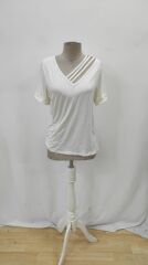 Kadın Kısa Kollu V Yakalı şerit Detaylı Viskon Bluz