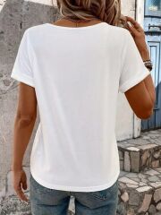 Kadın Kısa Kollu V Yakalı şerit Detaylı Viskon Bluz