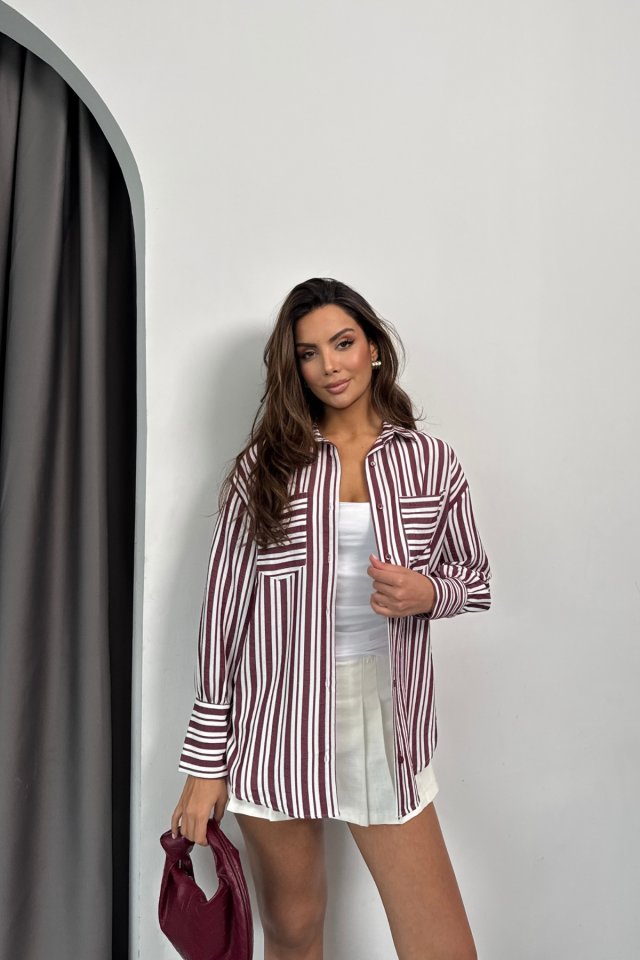 ÇİZGİLİ GÖMLEK - Bordo