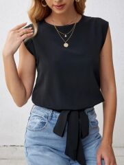 Kadın Sıfır Kol Etek Ucu Bağlama Detay Ithal Krep Bluz