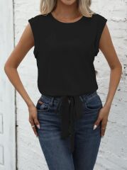 Kadın Sıfır Kol Etek Ucu Bağlama Detay Ithal Krep Bluz