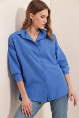 3900 Oversize Uzun Basic Gömlek - B.Mavi