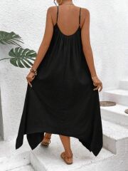 Kadın Ip Askılı V Yakalı Asimetrik Detaylı Aerobin Elbise