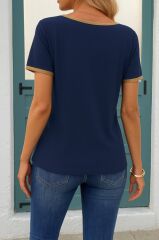 Kadın Kısa Kollu V Yakalı Viskon Bluz