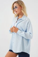 3900 Oversize Uzun Basic Gömlek - C.Mavi