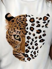 Kadın Kısa Kollu Bisiklet Yaka Desenli Viskon Bluz