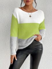 Kadın Uzun Kollu Kayık Yaka çok Renkli Triko Bluz