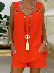 Kadın Kolsuz V Yaka Kuş Gözü Detay Bluz Short Aerobin Ikili Takım