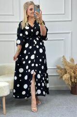 Kadın Puantiyeli Kruvaze Uzun Elbise