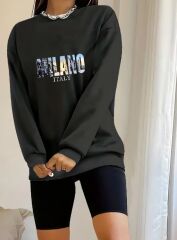 Kadın Uzun Kollu Bisiklet Yaka Desenli Viskon Iki Iplik Bluz