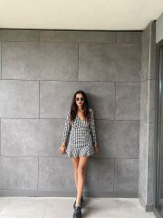 Kadın Uzun Kollu Kruvaze Yaka Kazayağı Mikro Mini Boy Elbise