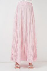 Uzun Kırışık Etek 8042 - Pudra