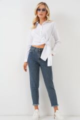 Bağlamalı Uzun Kol Gömlek 20325 - Beyaz