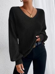 Kadın Uzun Kollu V Yakalı Salaş şardonlu Kaşkorse Bluz