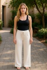 Kadın Beli Lastikli Pol Paça Pantolon